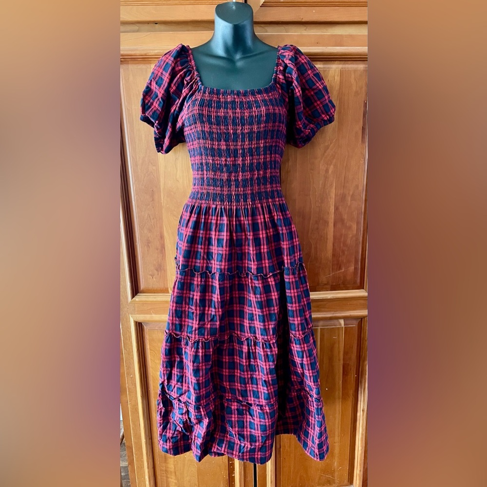 Angele. K Paris Red and Navy blue Plaid Maxi Dress